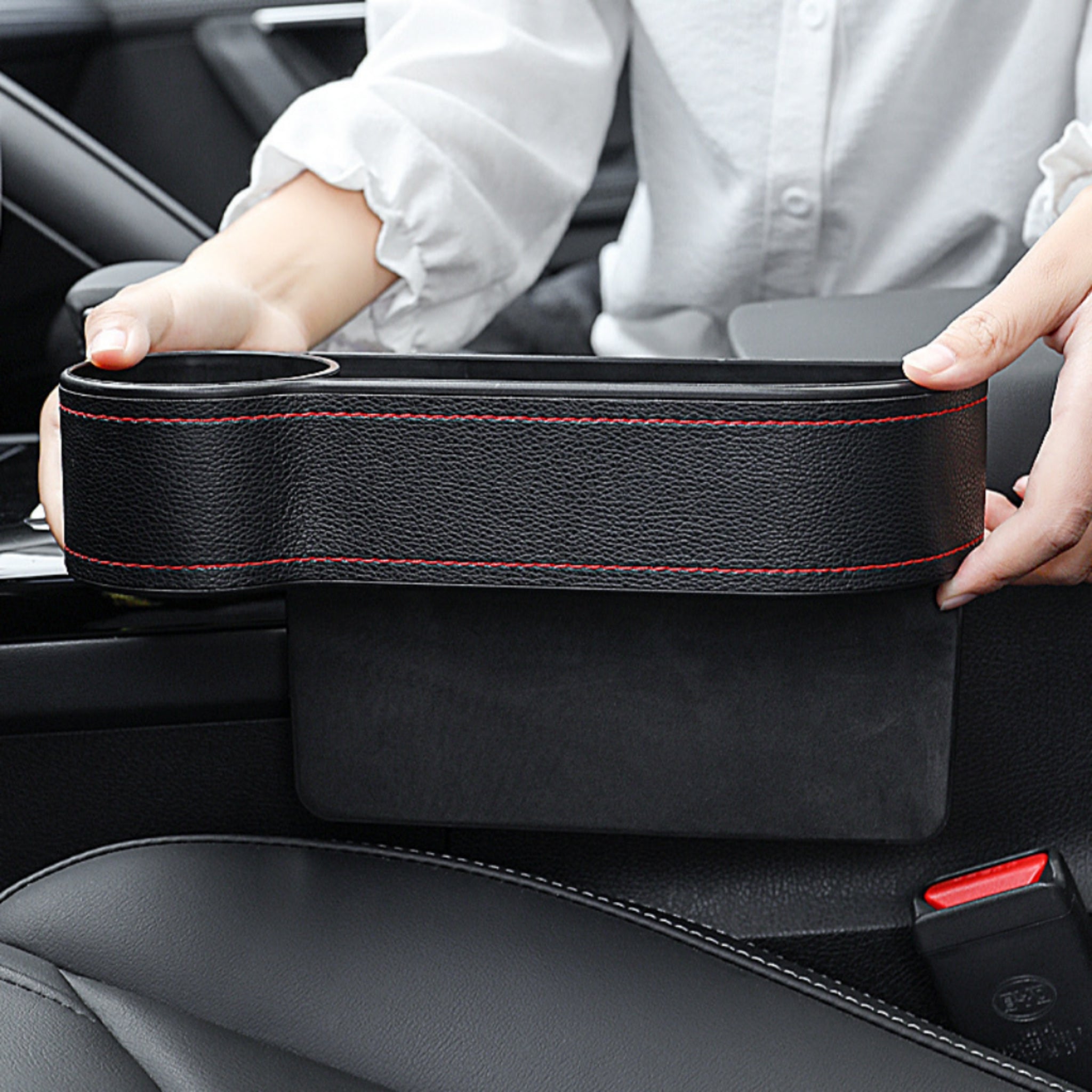 Car Seat Gap Organizer With Universal Cup Holder Insert