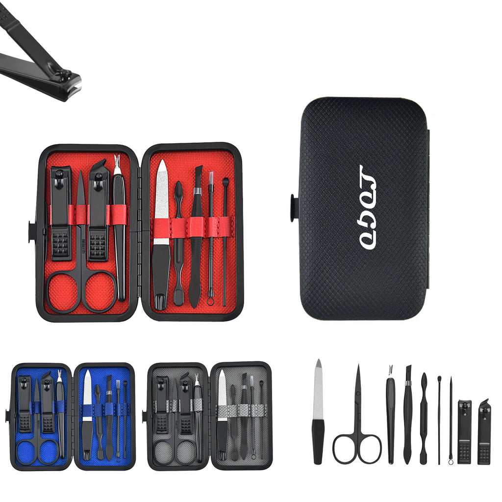 9 In 1 Black Manicure Set Nail Clippers Kit