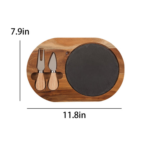 Acacia Wood Cheese Board Set with Slate and Knives
