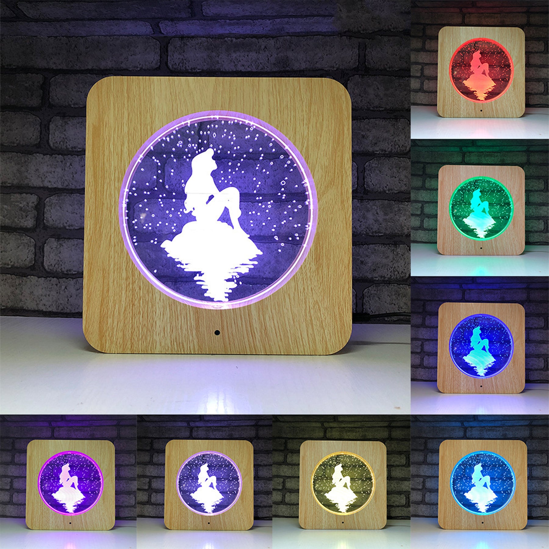 Customizable Pattern Acrylic Night Light With Wooden Frame