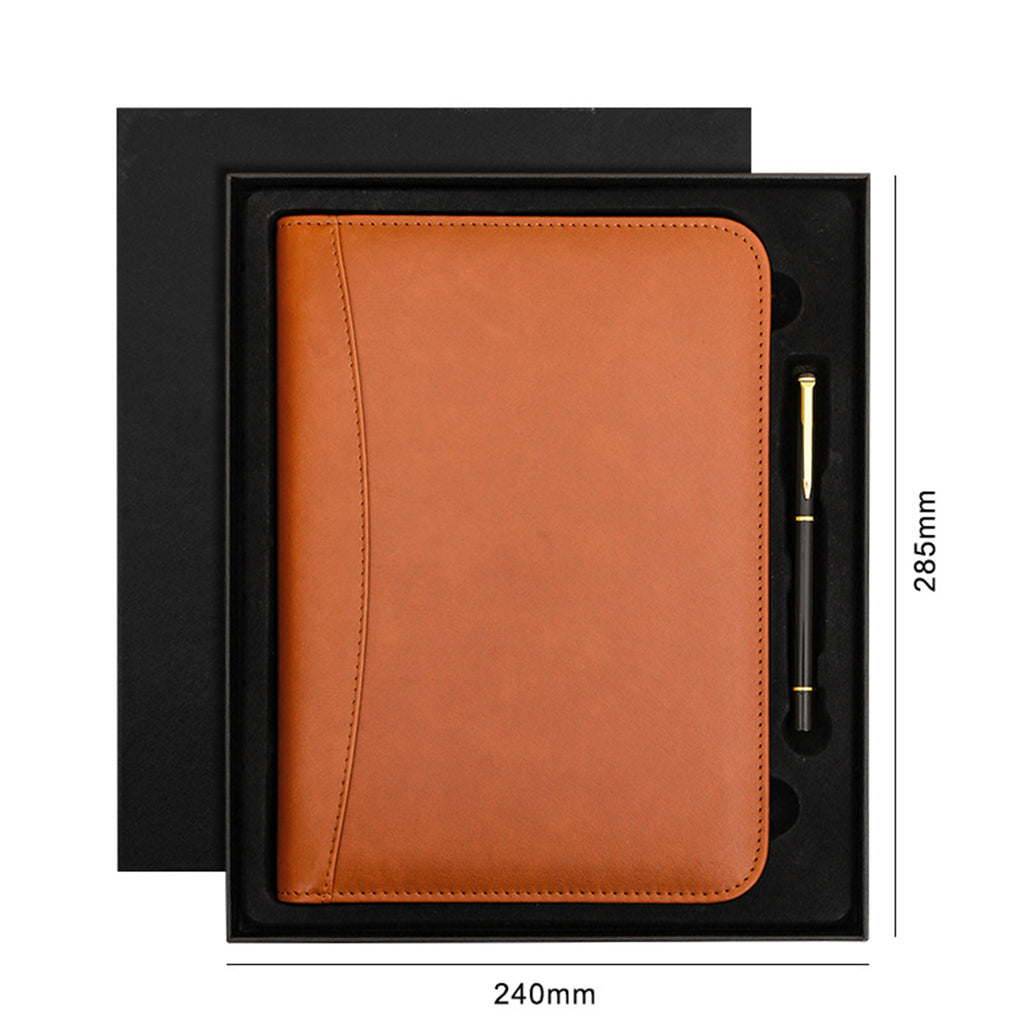 A5 Business PU Leather Zipper Bag Loose Leaf Notebook With Calculator