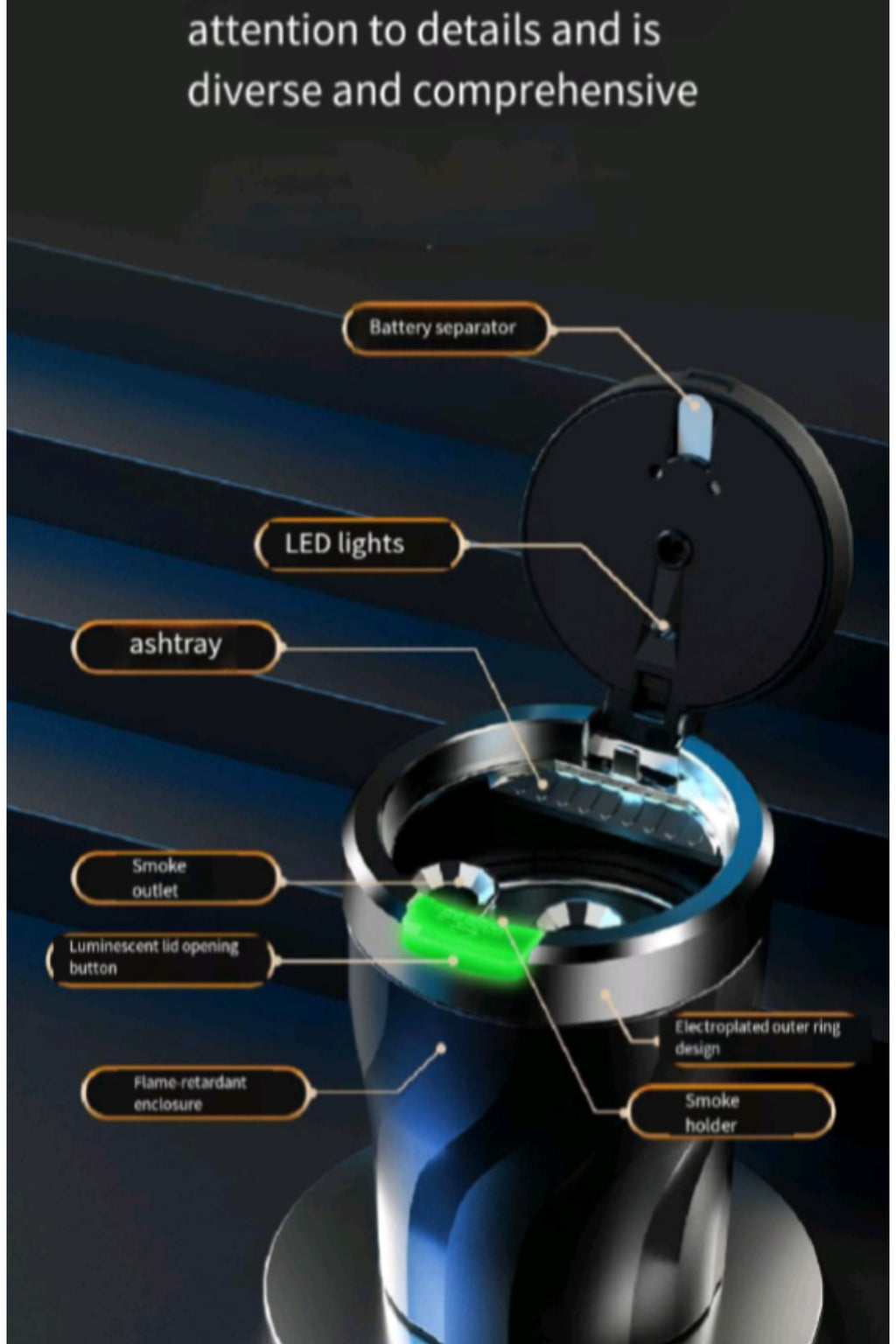 One Click Opening Luminous Car Mounted Ashtray