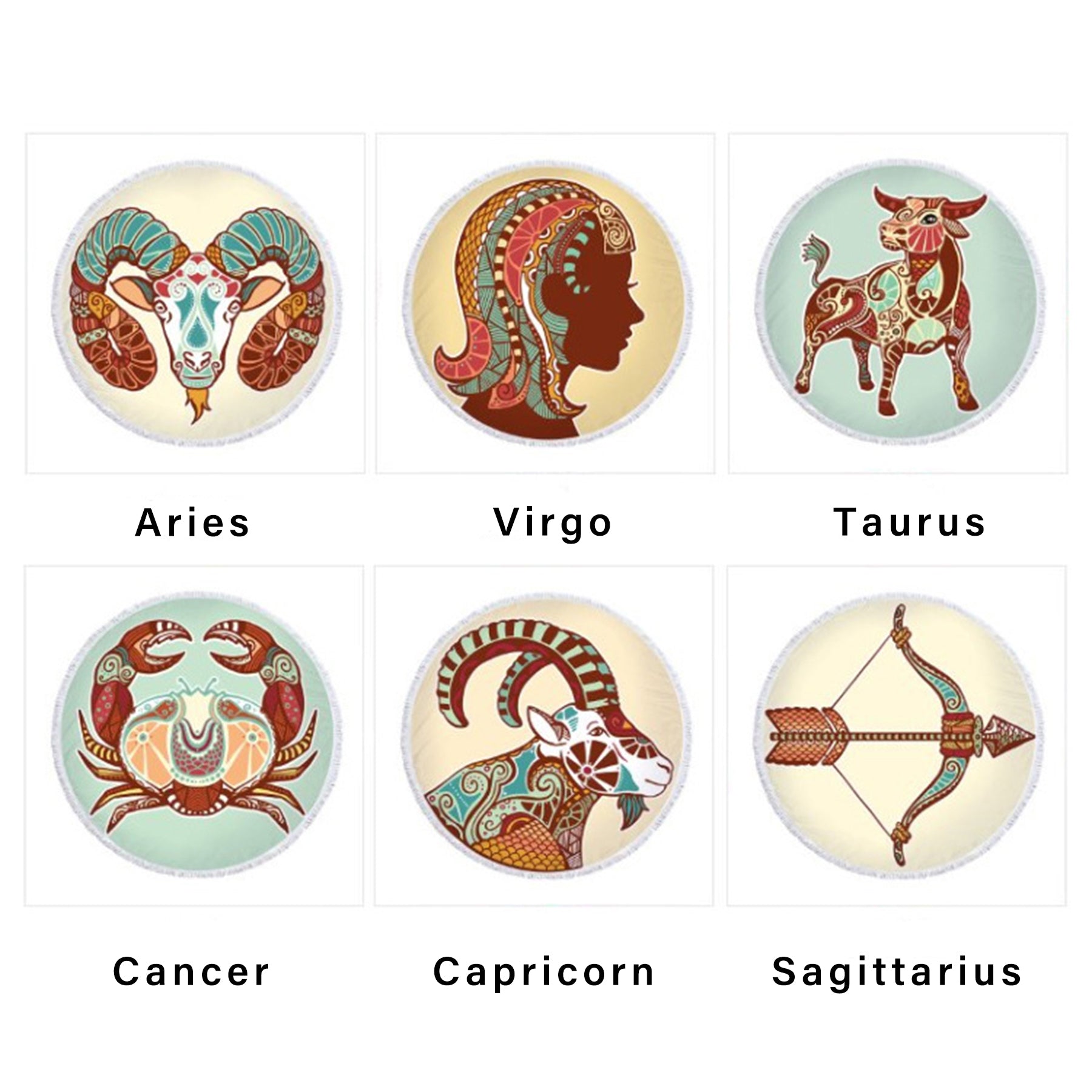The Zodiac Printing Round Beach Towel With Tassels