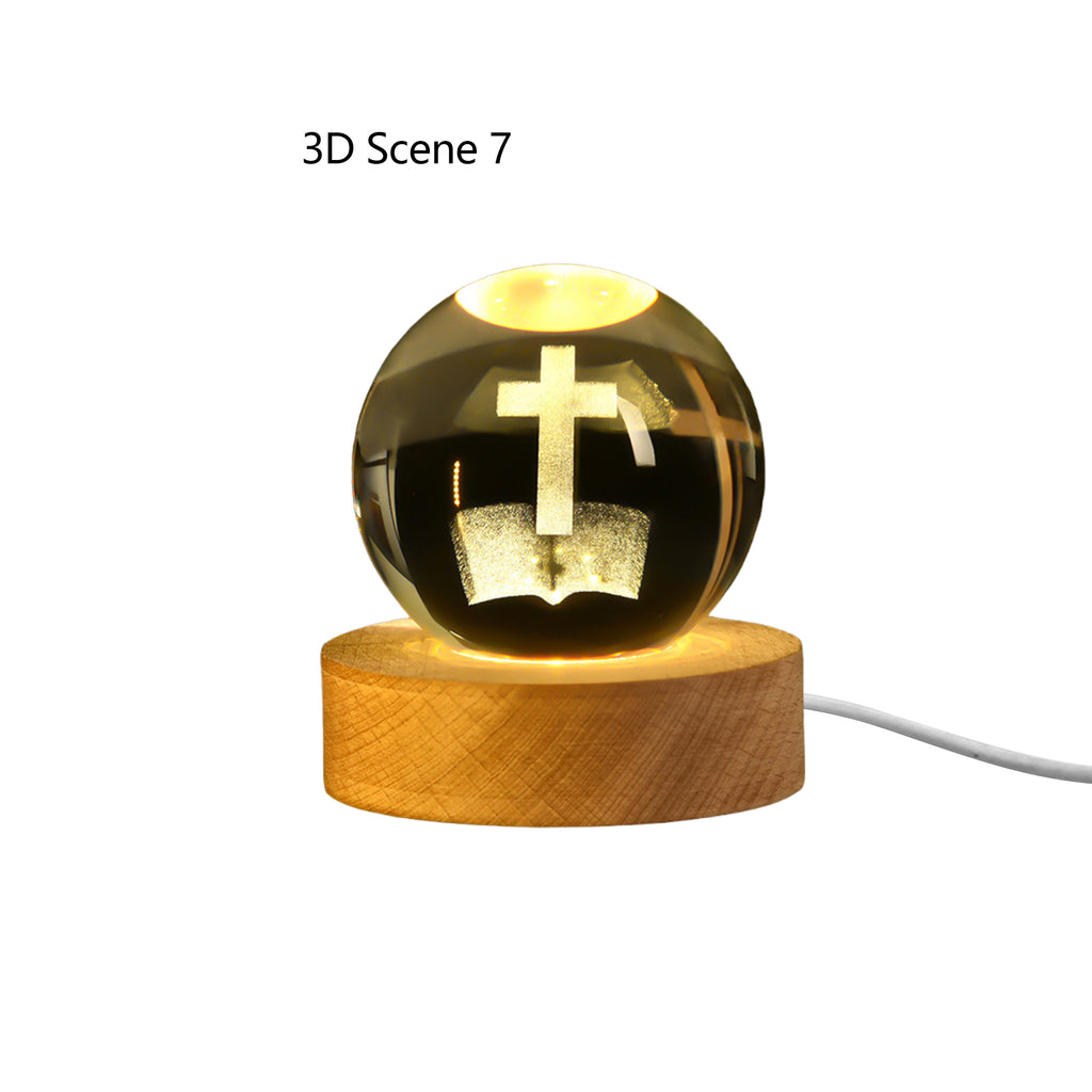 3D Crystal Night Light With Wooden Base Gifts For Christians