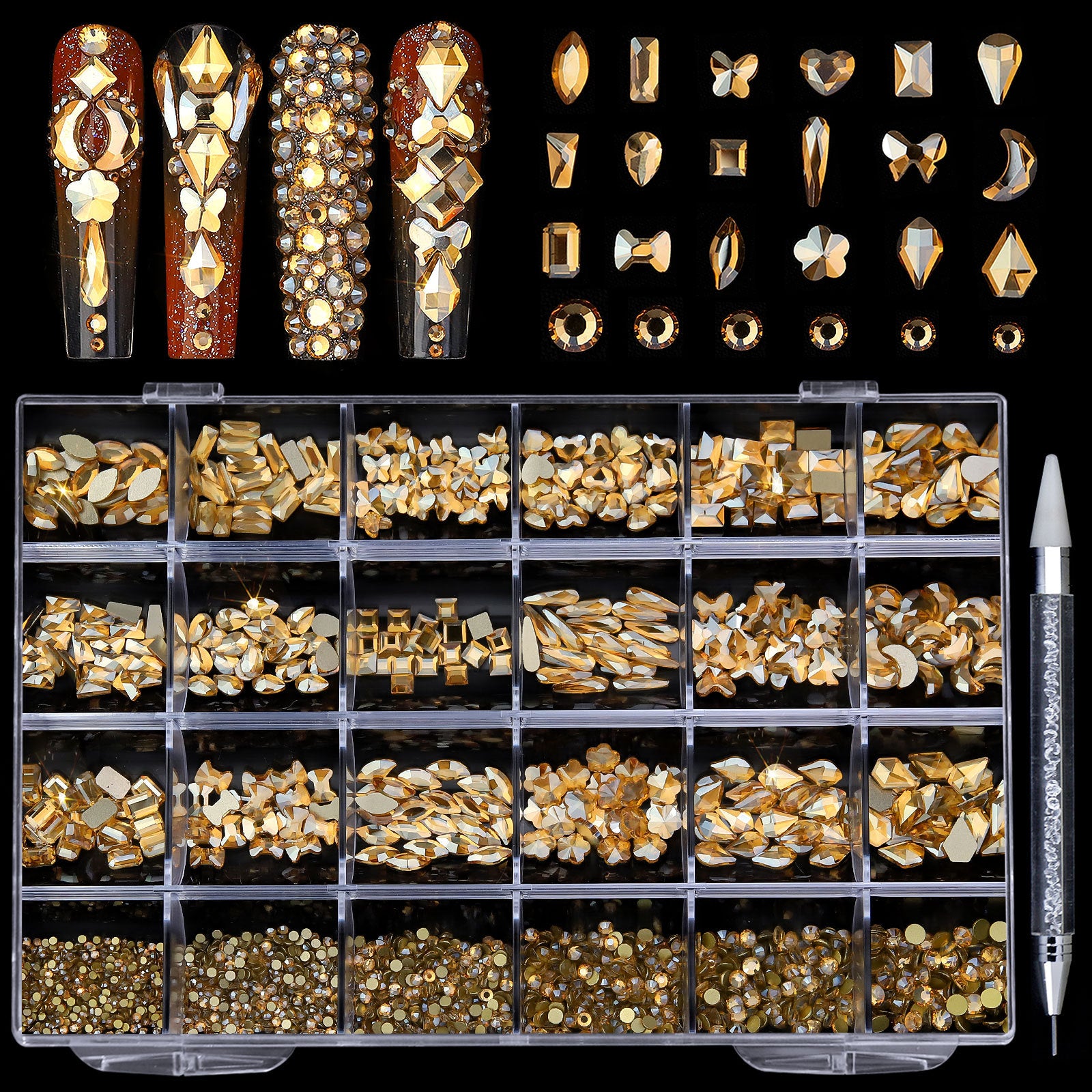 2400 pcs Flat Back AB Nail Rhinestones Multi Shape