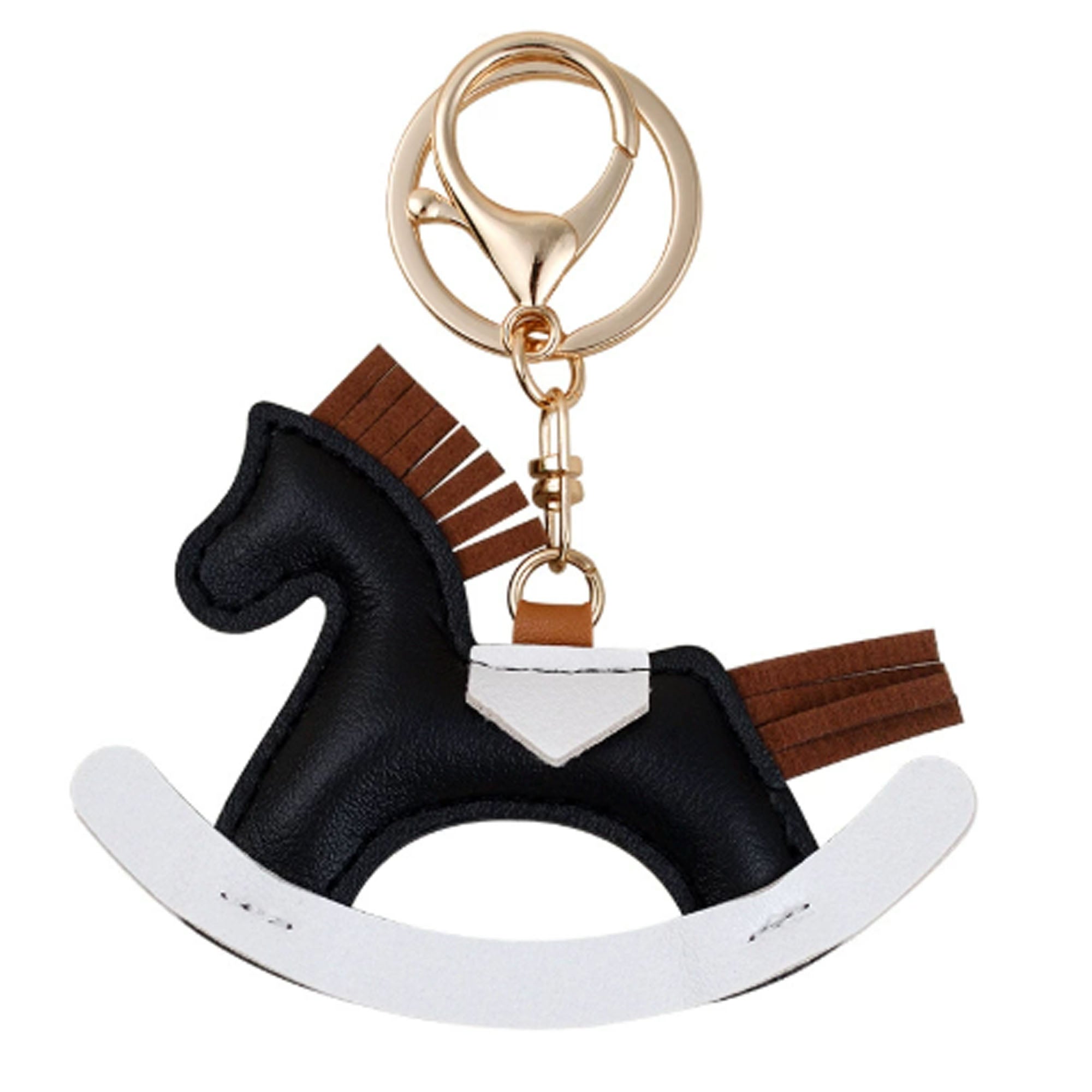 Handmade PU Leather Rocking Horse Keychain Cartoon Bag Charm