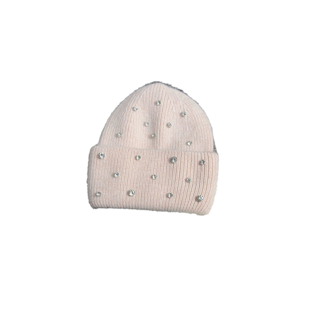 Cuffed Knitted Beanie With Fashionable Stone