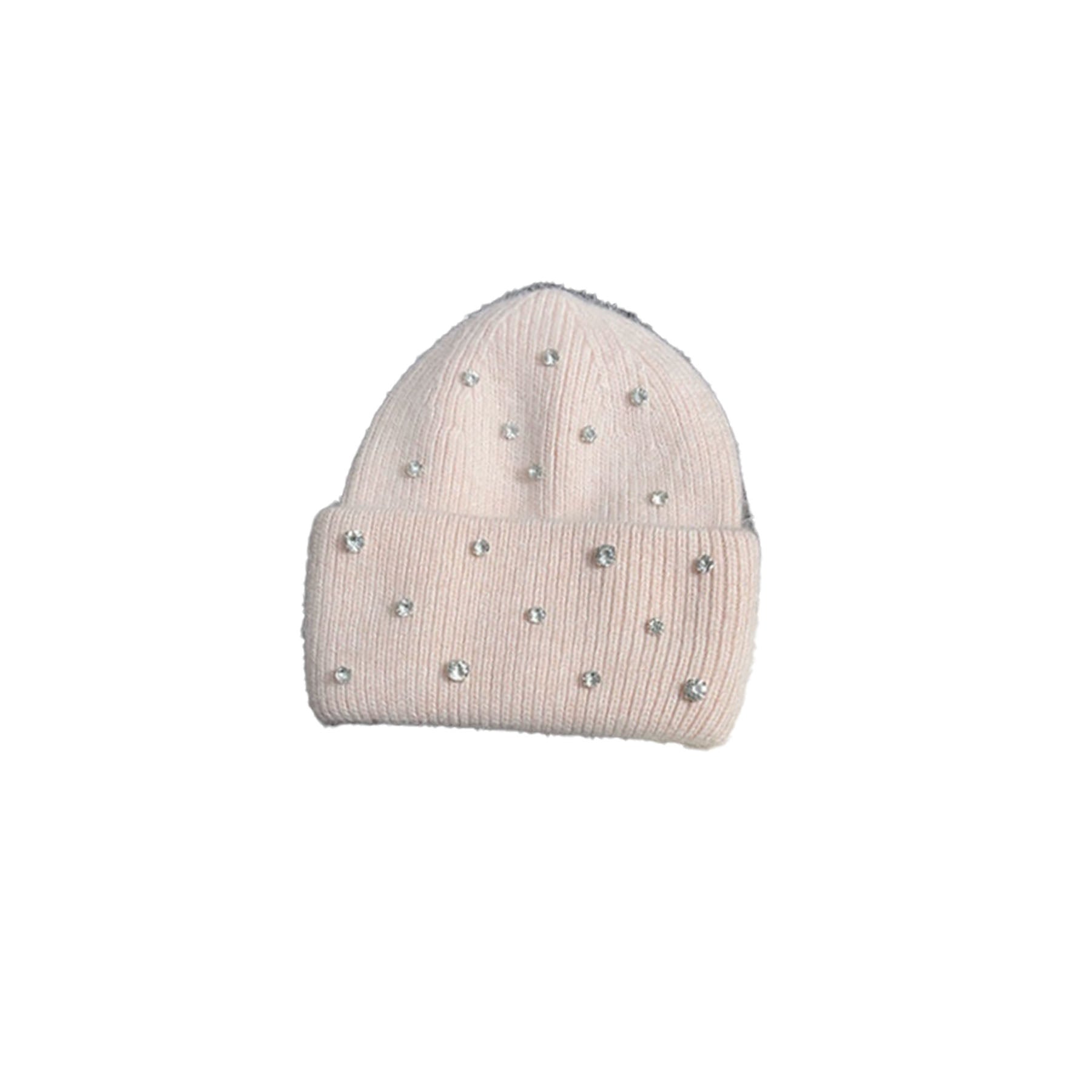 Cuffed Knitted Beanie With Fashionable Stone