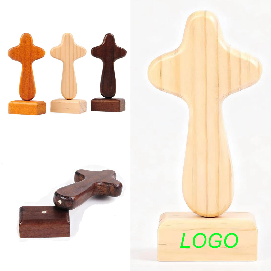 Handcrafted Pine Wood Magnetic Cross with Base Joint Cross