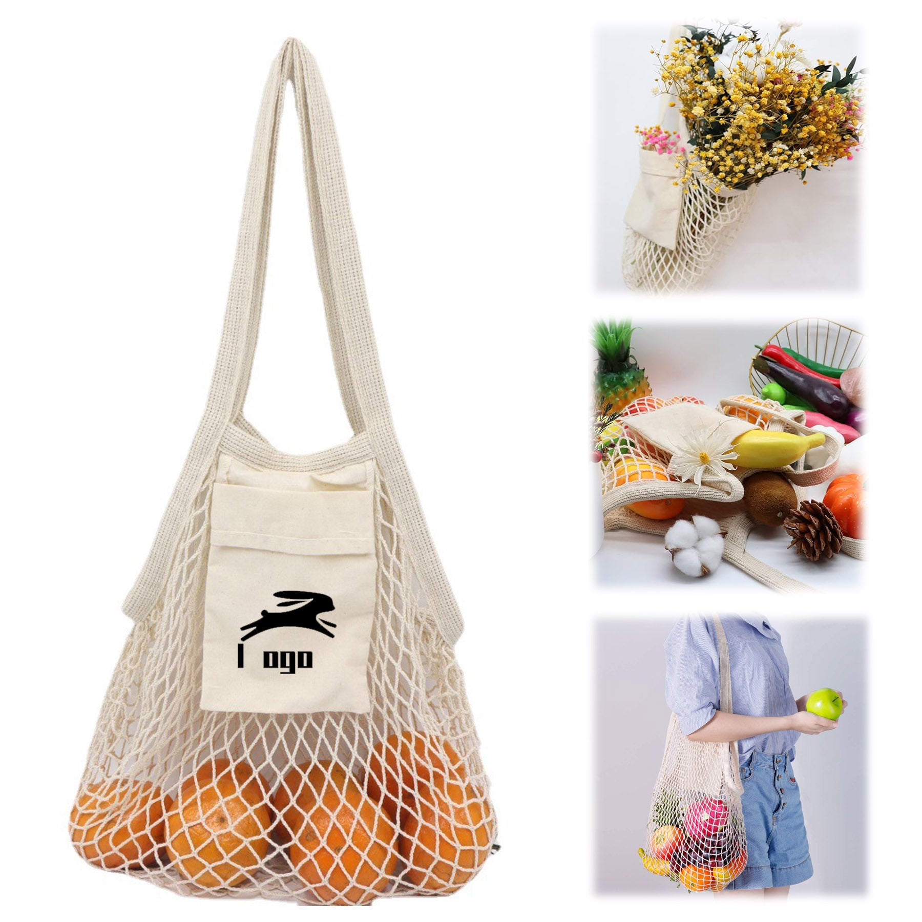 Cotton Net Bag With Long Handle String