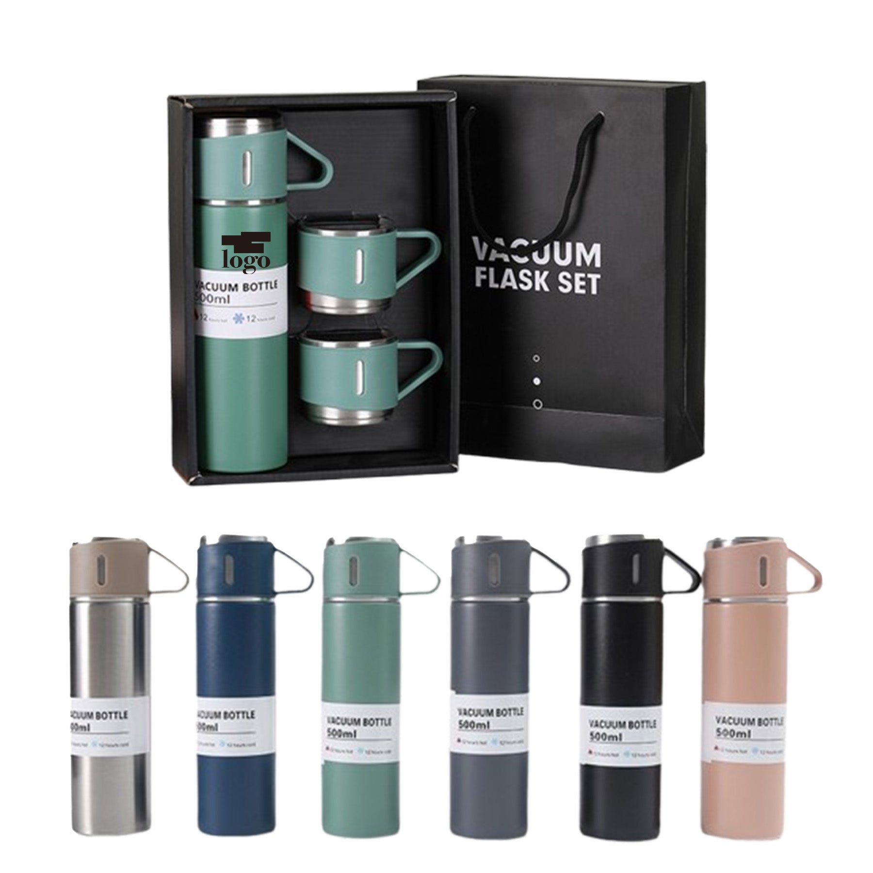 17Oz Stainless Steel Thermo Bottle With 3 Cups