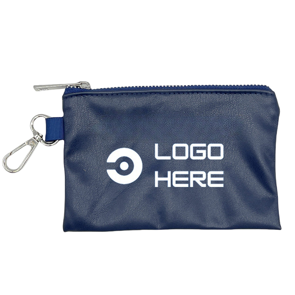Pu Leather Zipper Pouch With Carabiner Clip