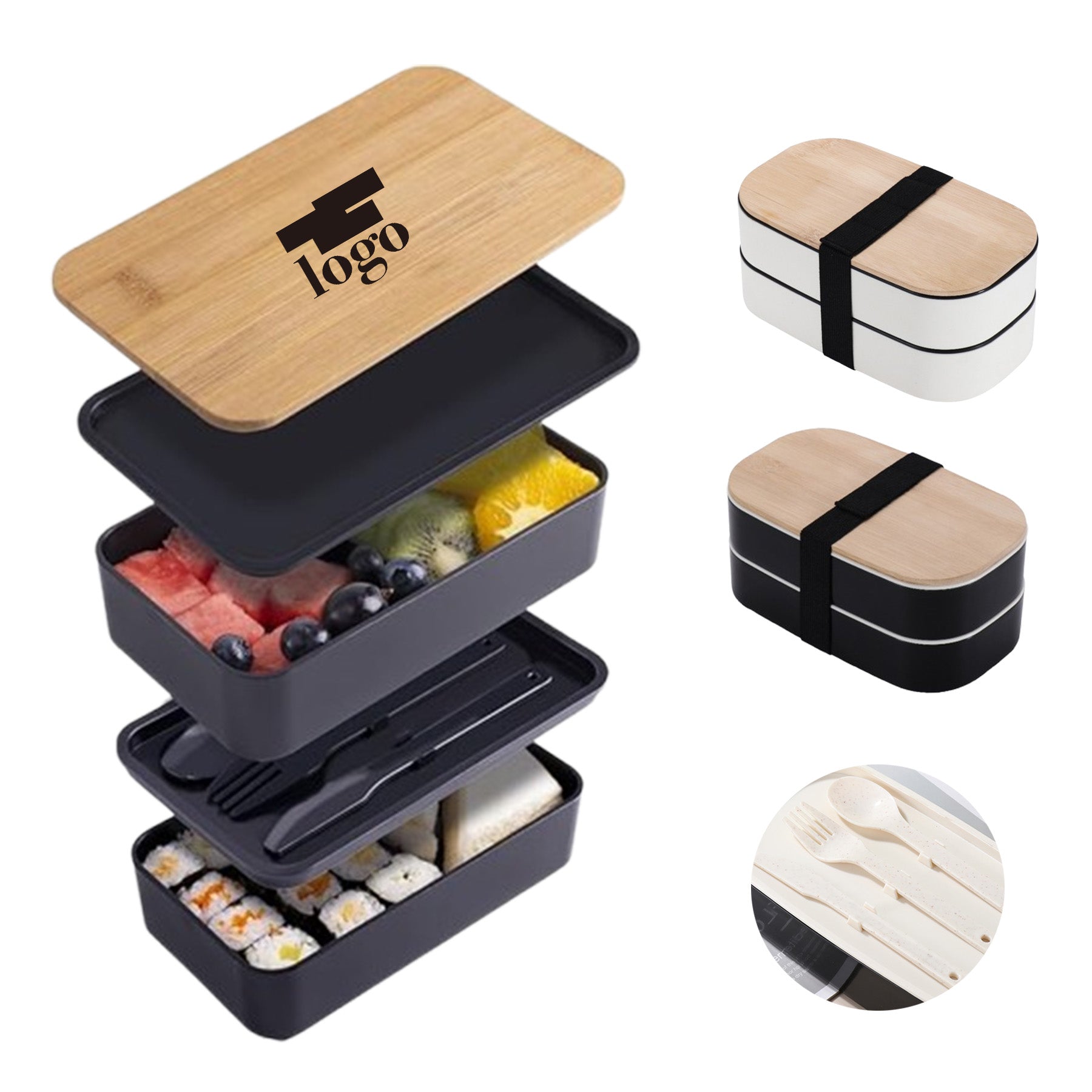 Bento Box Lunch Containers with Natural Bamboo Lid