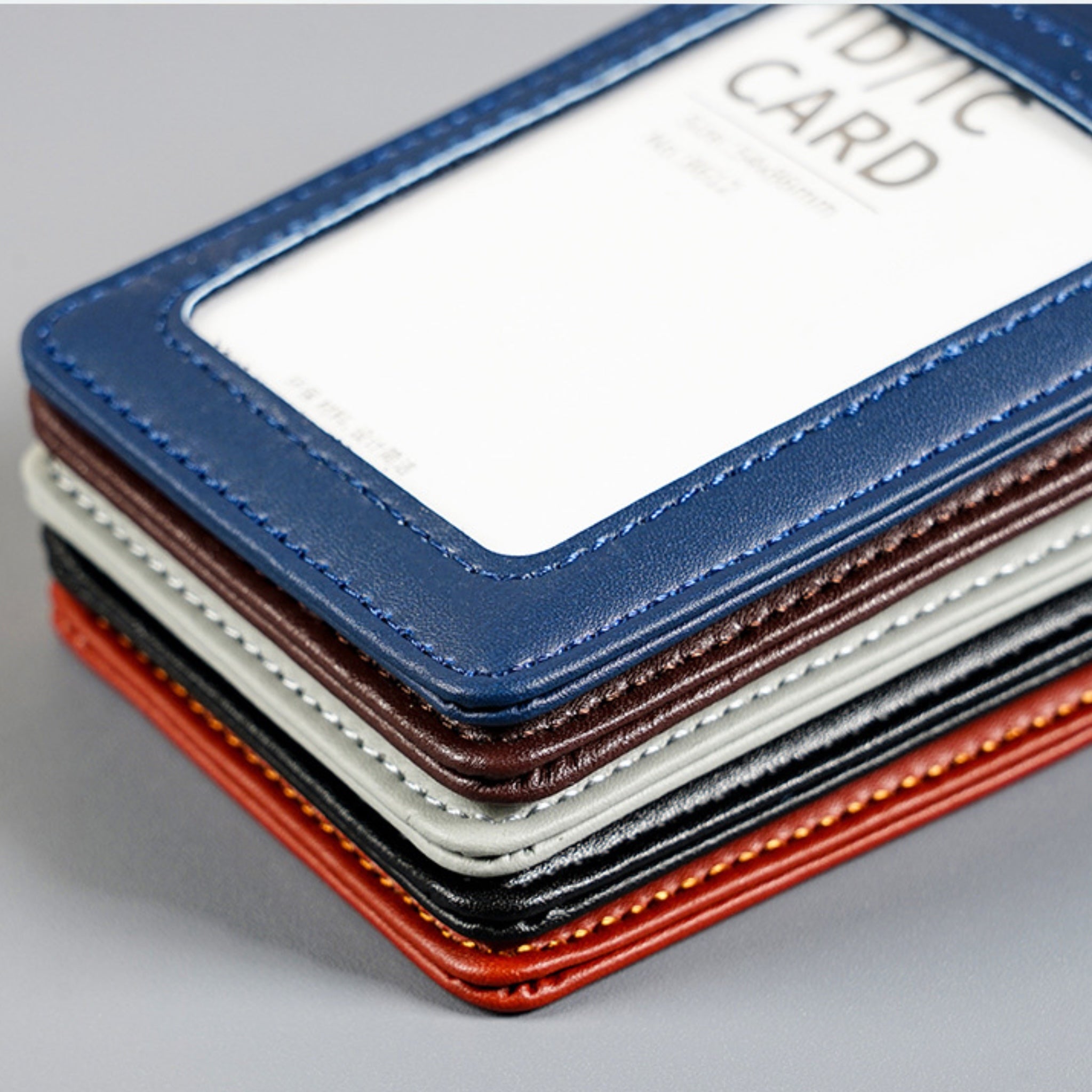 Leather ID Card Holder and Retractable Lanyard Set
