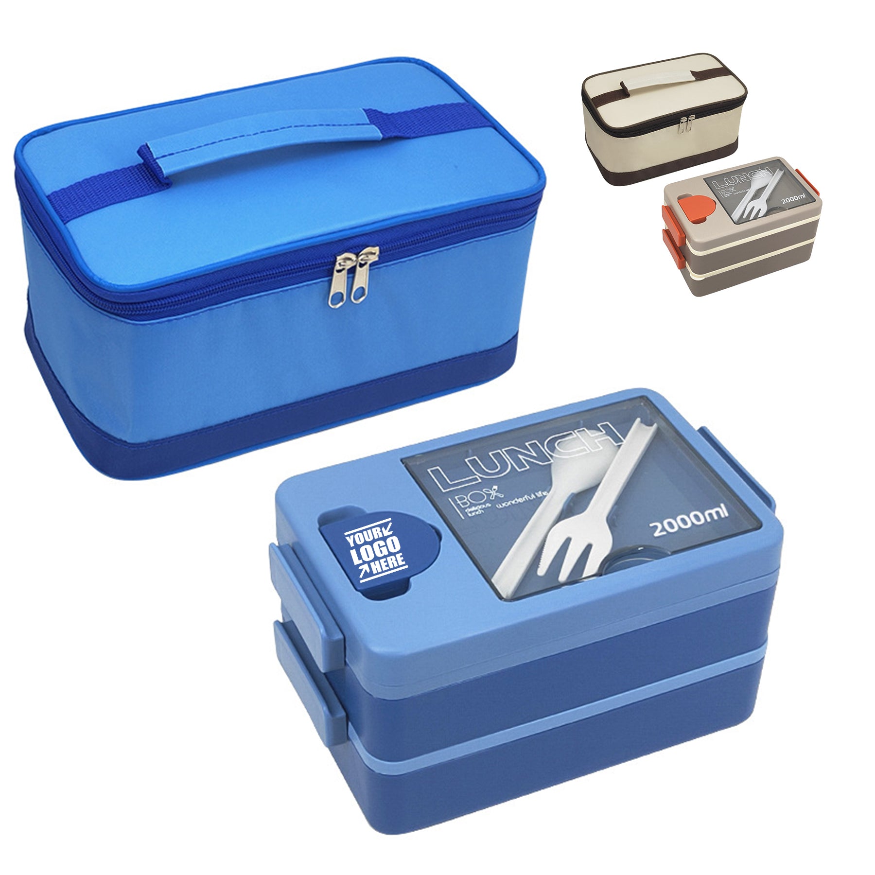 2-Layer Lunch Box With Sauce Box Matching Lunch Bag