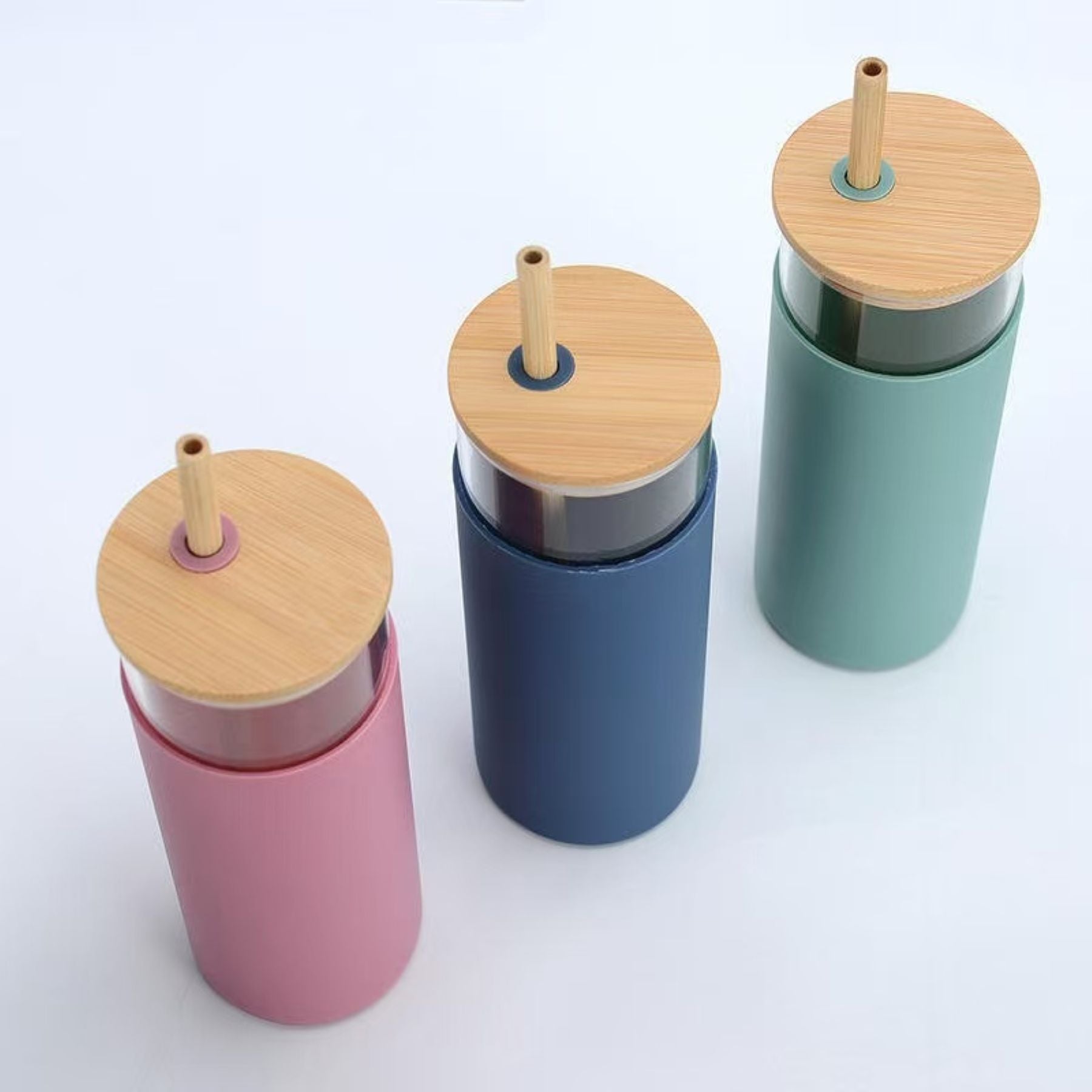 17 Oz Bamboo-Covered Glass Straw Cup