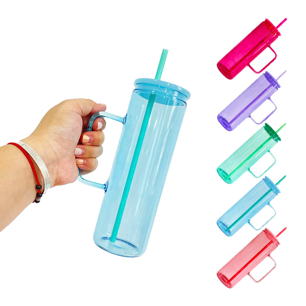 Jelly Slim Straight Tall Glass With Transparent Handle