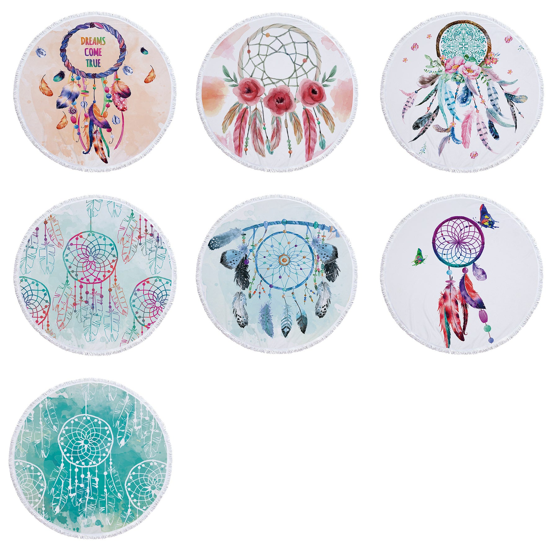 Dreamcatcher Printing Round Beach Towel With Tassels