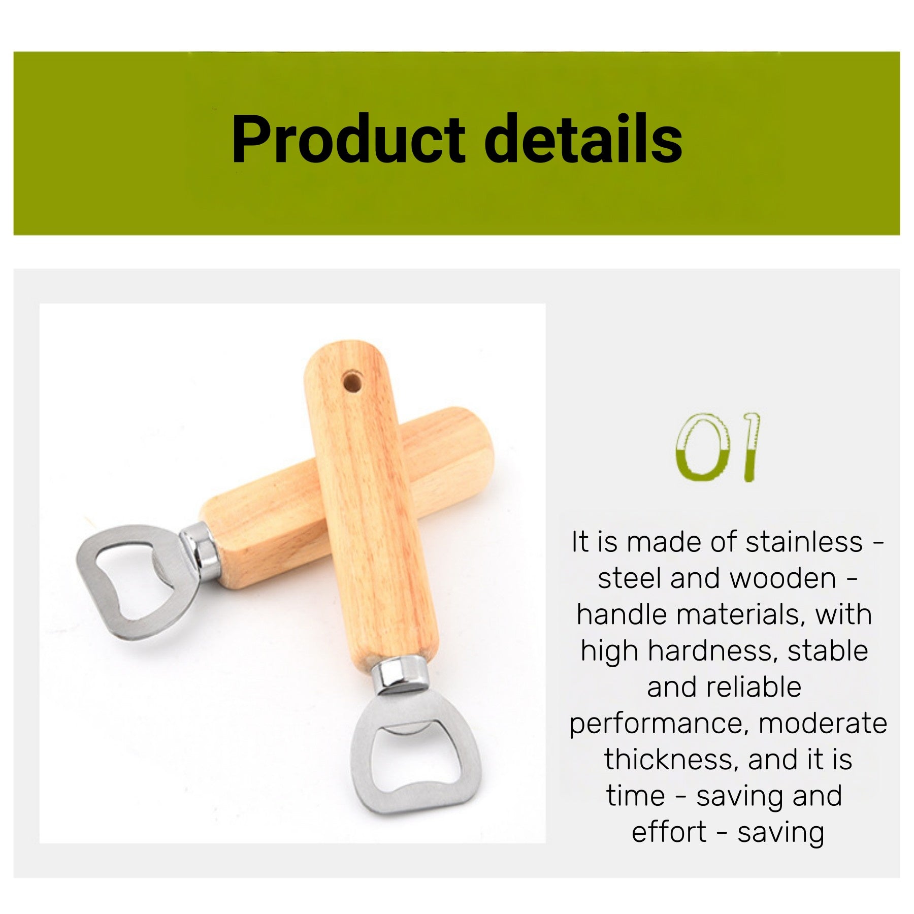 Simple Wooden - Handle Stainless - Steel Bottle Opener