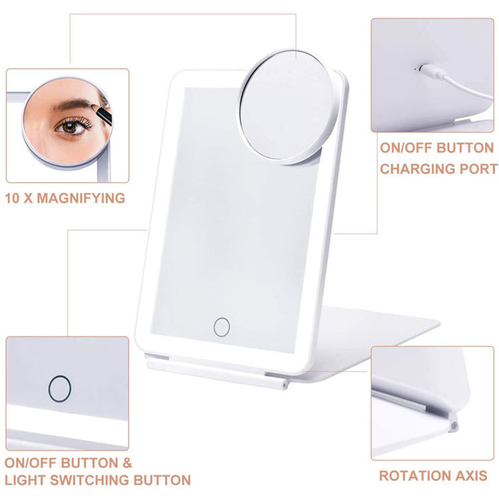 Rechargeable Travel Makeup Mirror With 10X Magnification