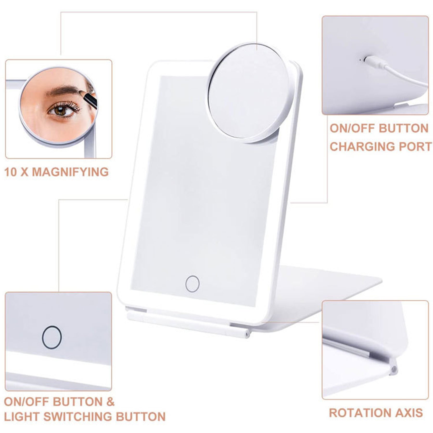 Rechargeable Travel Makeup Mirror With 10X Magnification
