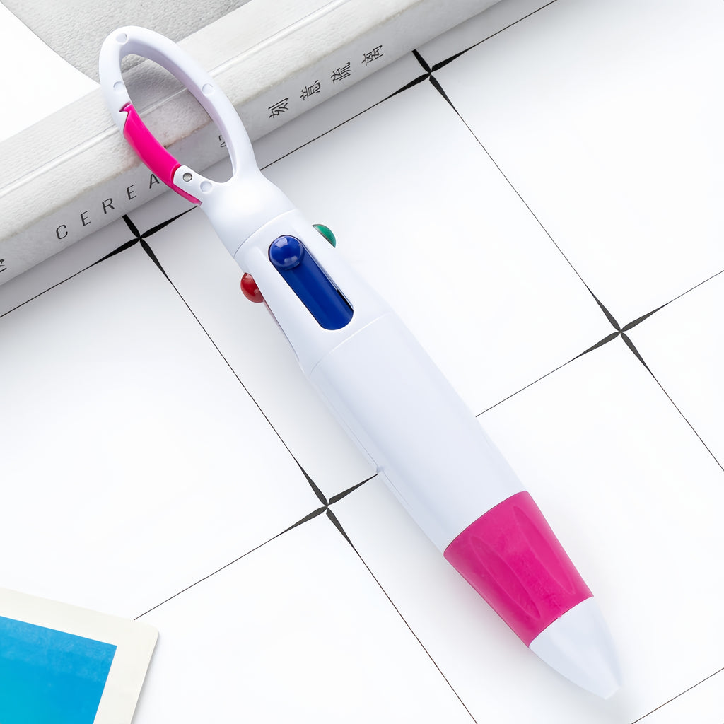 Retractable Four-color Pens with Carabiner Clip