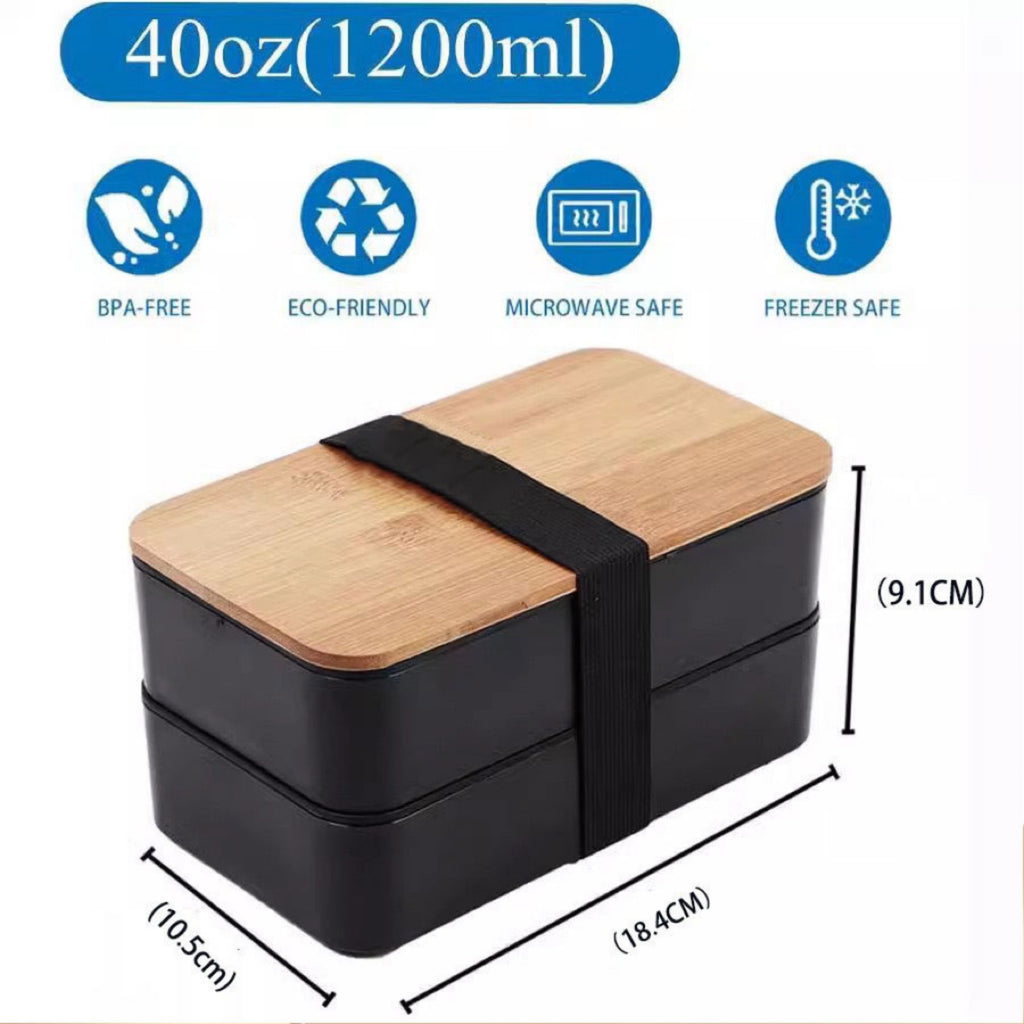 Double-Layer Lunch Box With Bamboo Lid