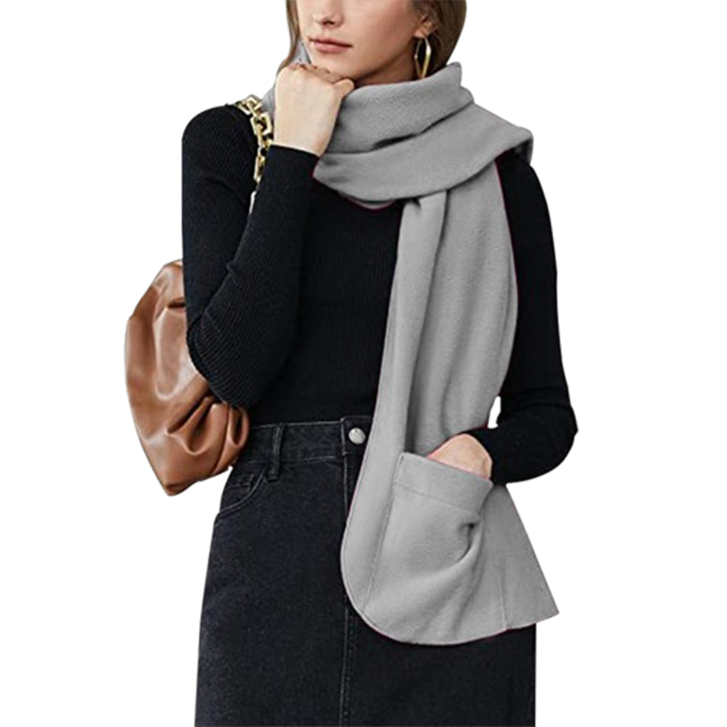 Double Layer Fleece Warm Scarf With Gloves