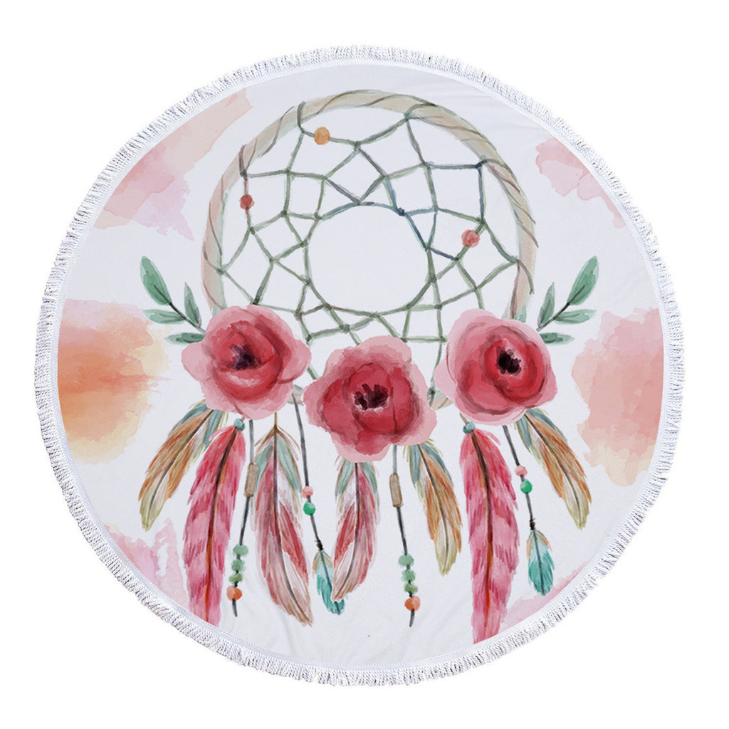 Dreamcatcher Printing Round Beach Towel With Tassels