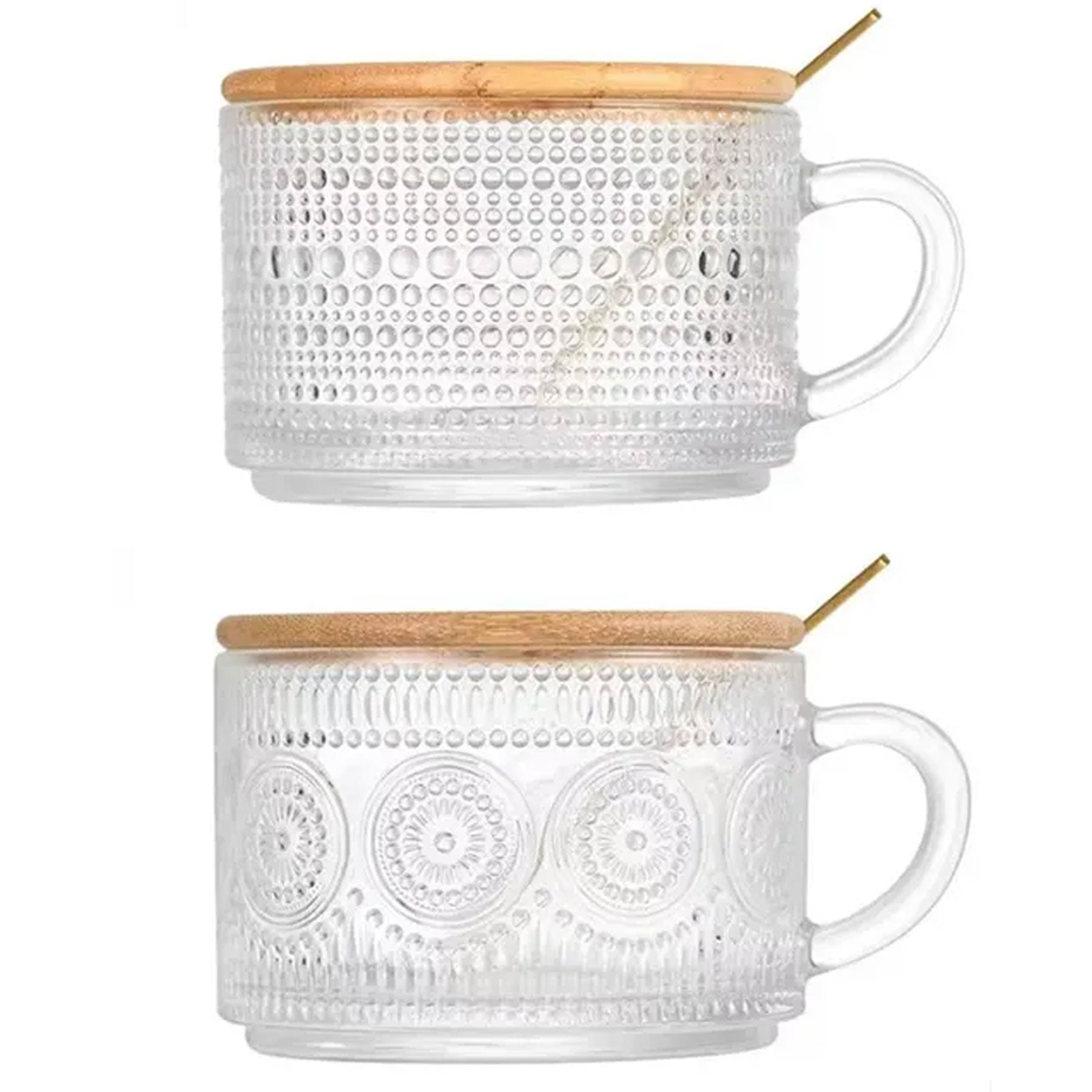 14Oz Embossed Glass Iced Coffee Mugs Cups
