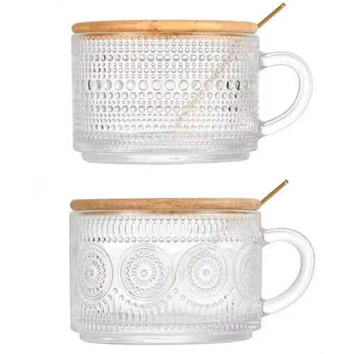 14Oz Embossed Glass Iced Coffee Mugs Cups