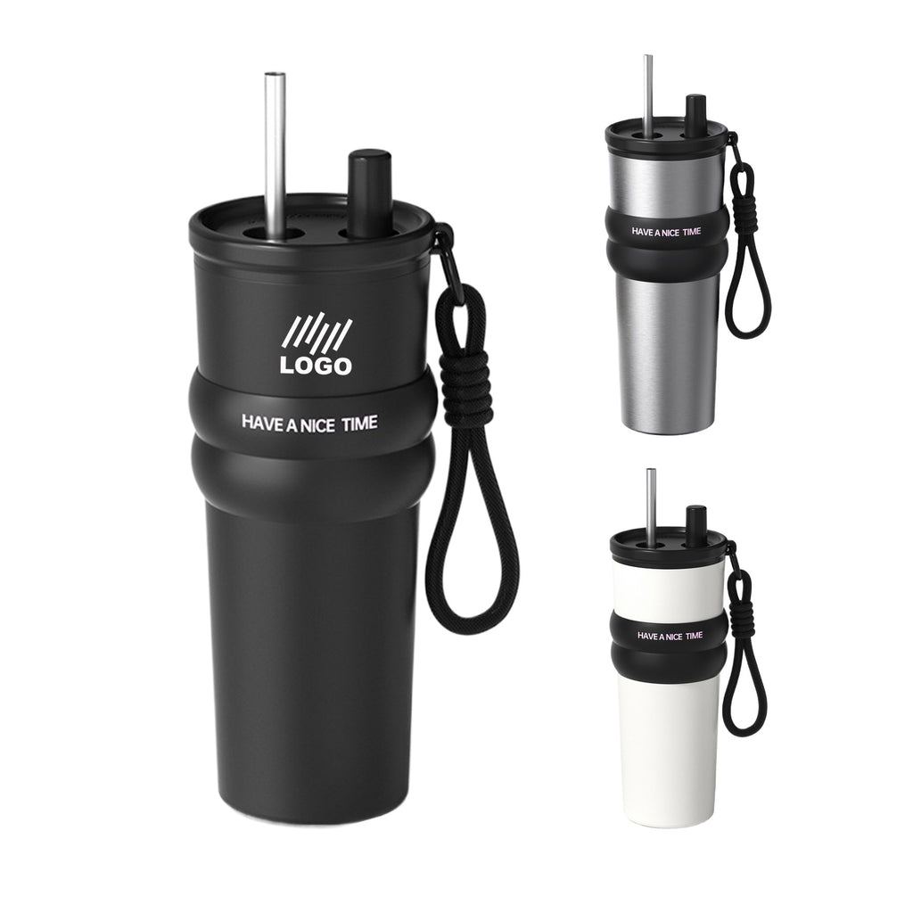 24oz Portable Thermos Cup With Straw