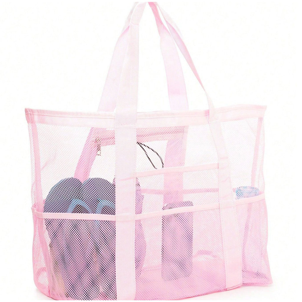 Large Mesh Beach Tote with Zipper Pocket for Pool Toys