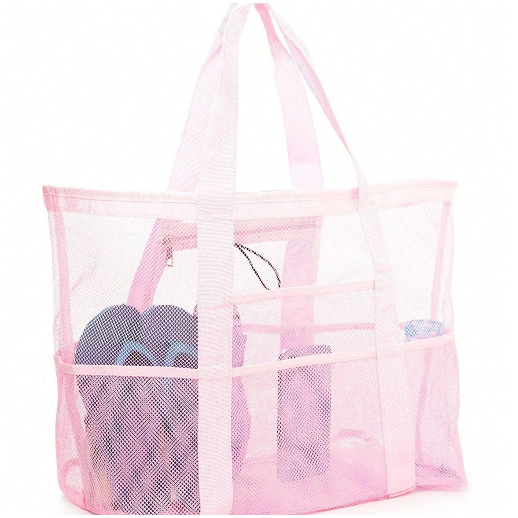 Large Mesh Beach Tote with Zipper Pocket for Pool Toys