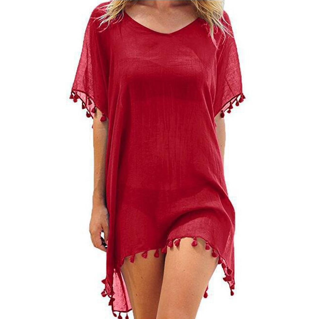 Round Neck Chiffon Fringe Dress Smock-Frock
