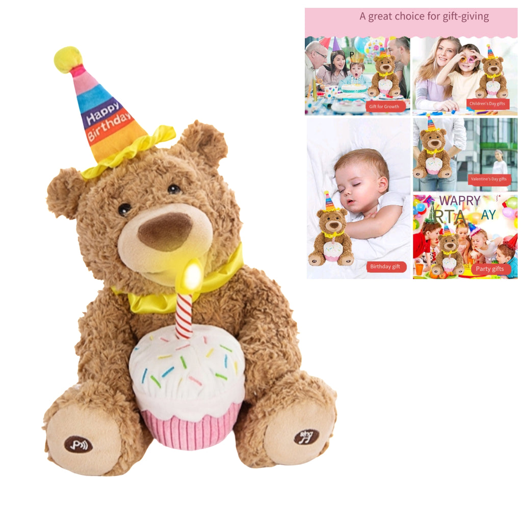 Birthday Singing Teddy Bear Plush Toy Cake Companion Gift
