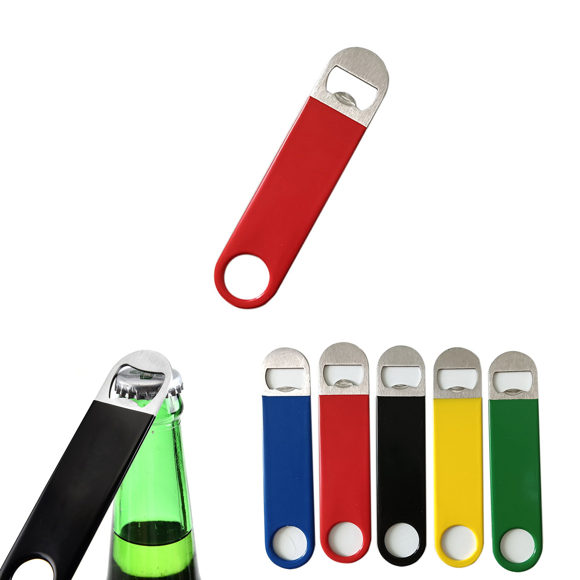 Stainless Steel Flat Bottle Openers With Rubber Coated