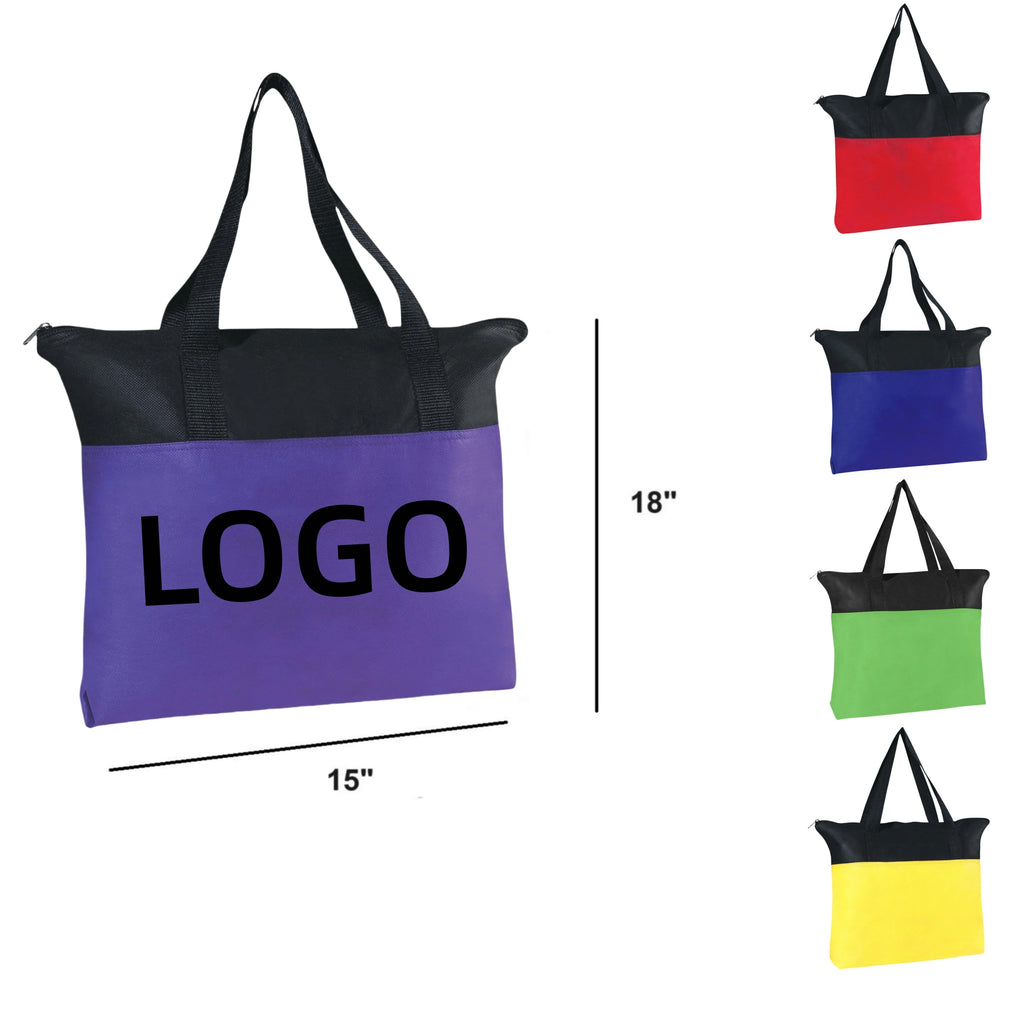 Custom Two-Tone Non-Woven Zippered Tote Bags