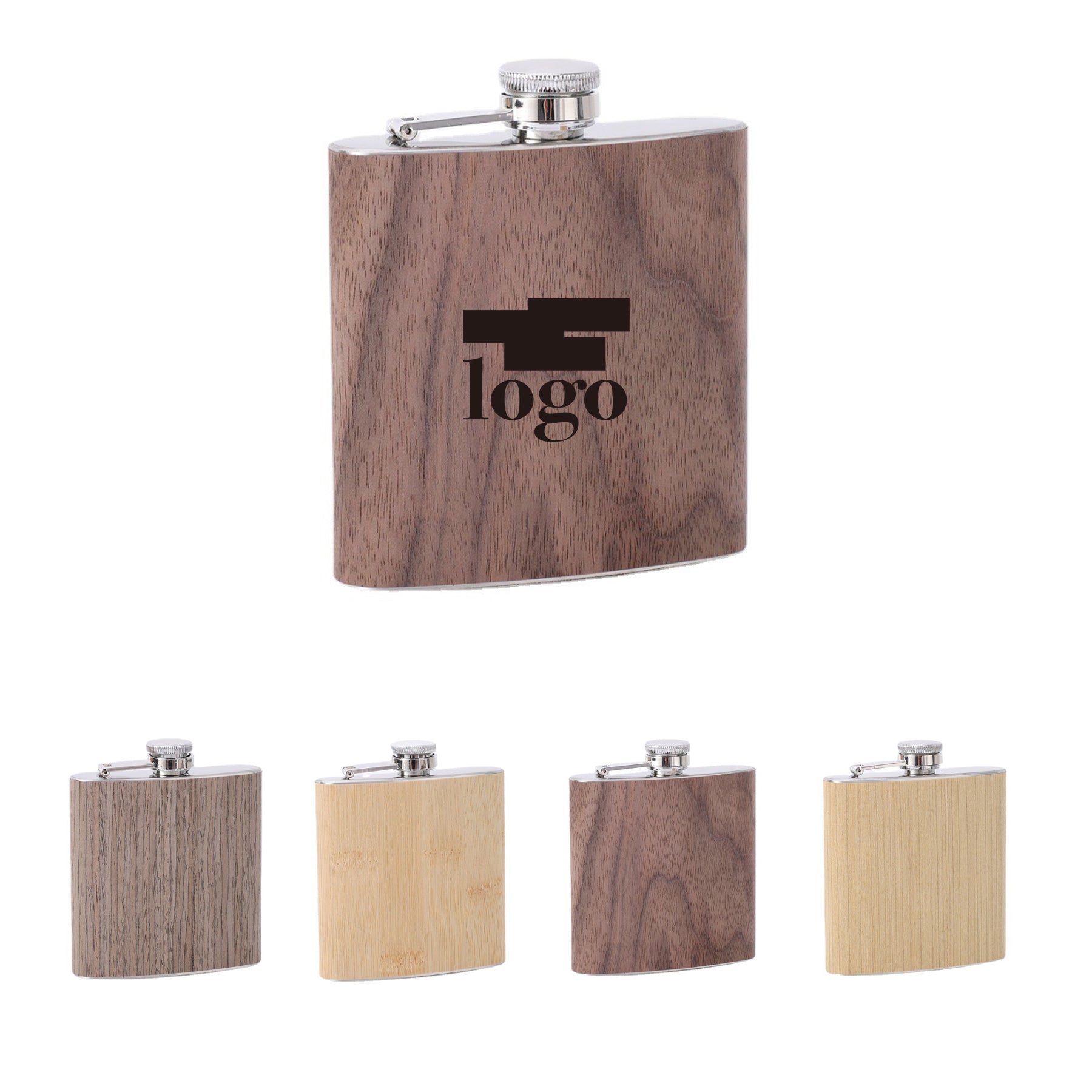 Stainless Steel Hip Flask With Wood Grain Finish