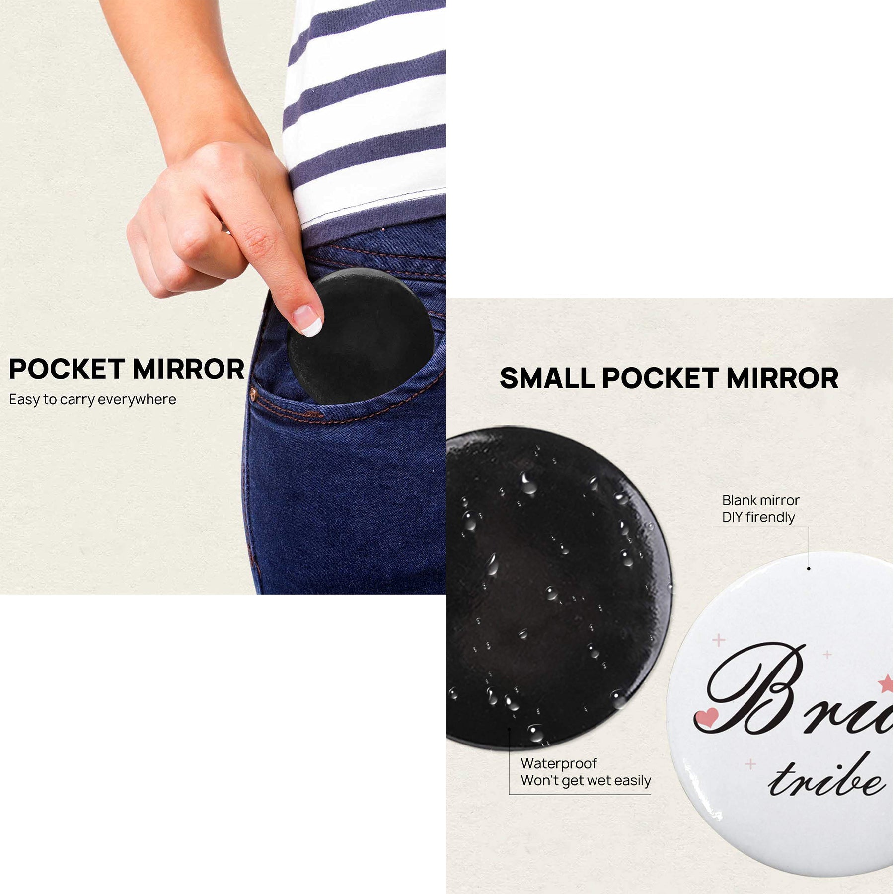 Customized Round Makeup Glass Mirror For Purse