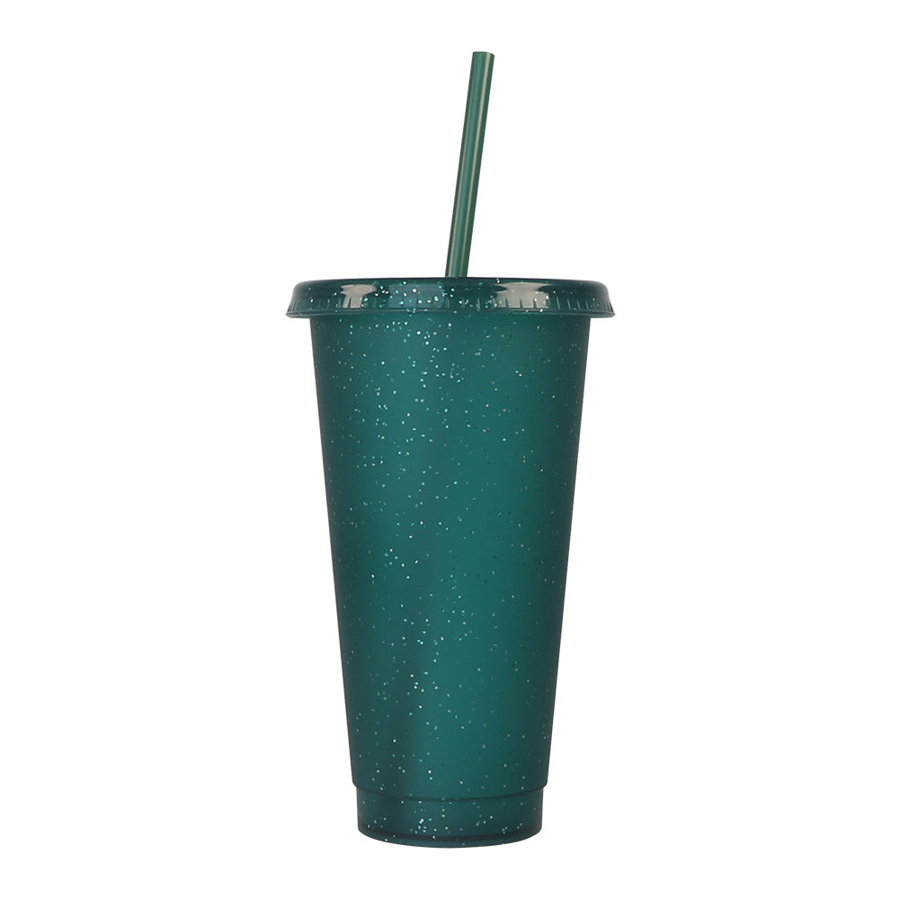 Large-Capacity PP Plastic Iridescent Glitter Cup with Straw