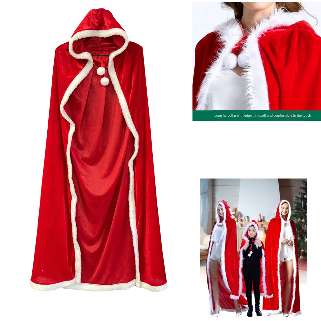 Christmas Cape Velvet Hooded Costume Adult Kids Plush