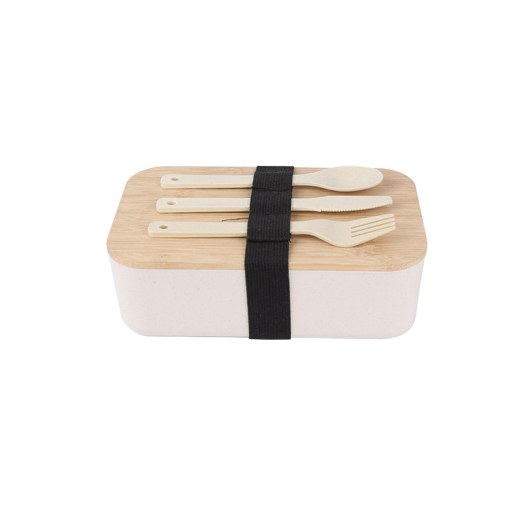 Wheat Straw Lunch Box With Nature Bamboo Lid And Utensils