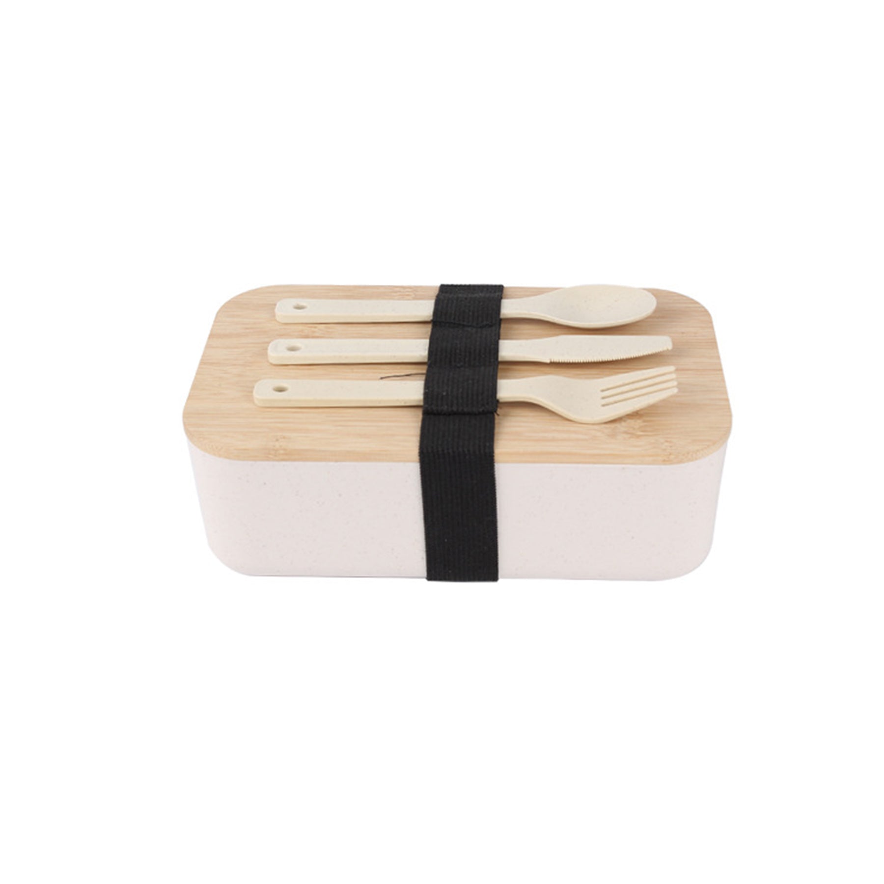 Wheat Straw Lunch Box With Nature Bamboo Lid And Utensils