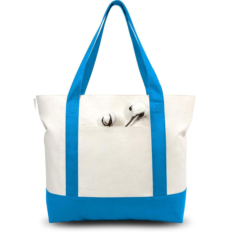 Canvas Tote Bag with Zipper External Pocket Reusable
