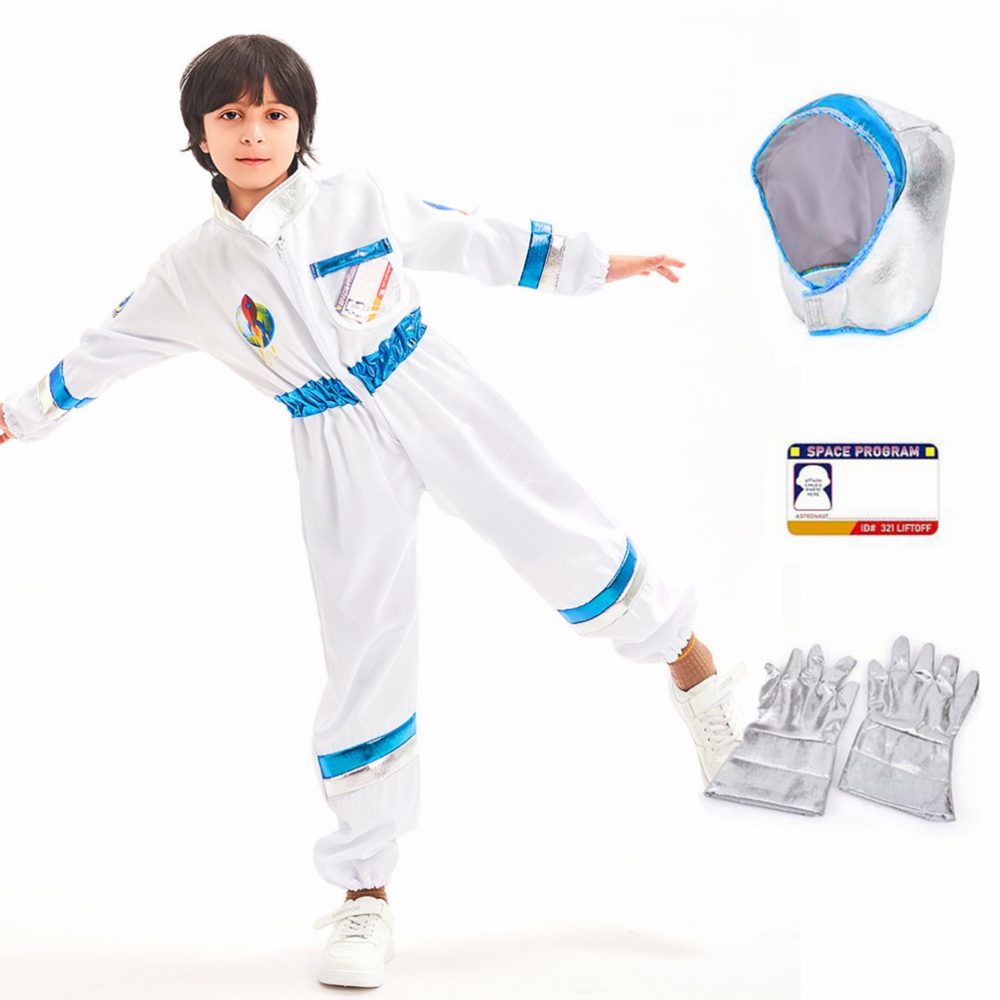 Kids Astronaut Costume Halloween NASA Suit Gloves Attached