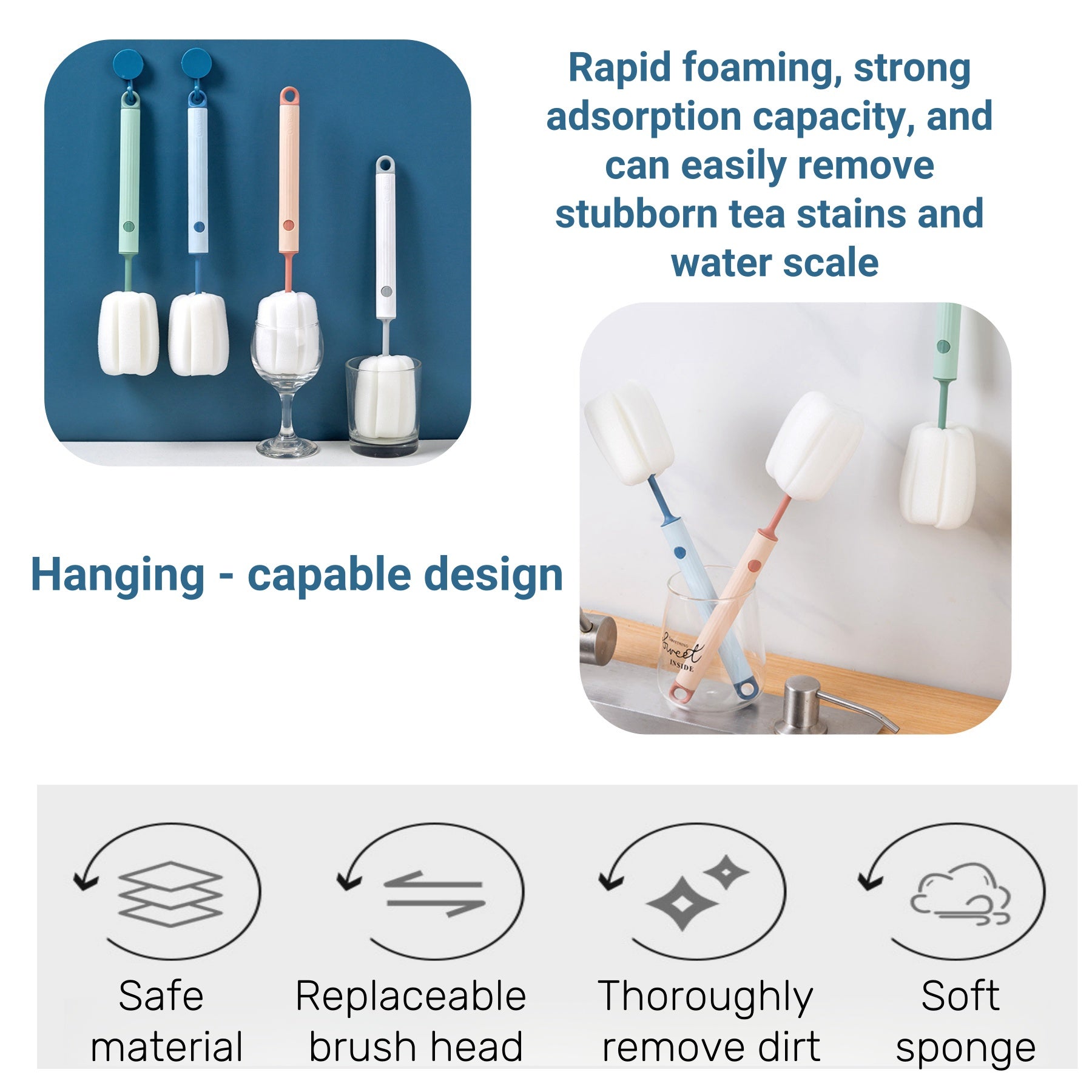 Long - Handled Sponge Cup Brush