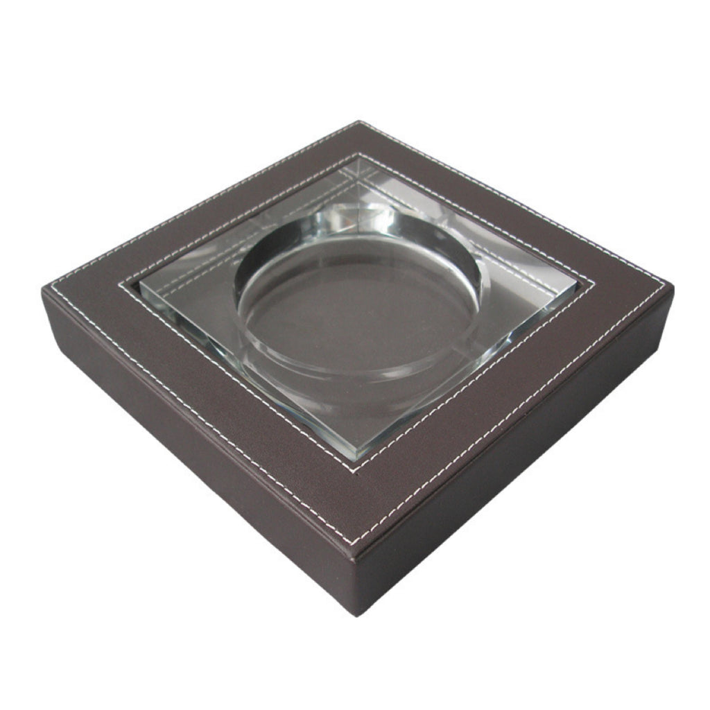 Leather-Wrapped Glass Ashtray