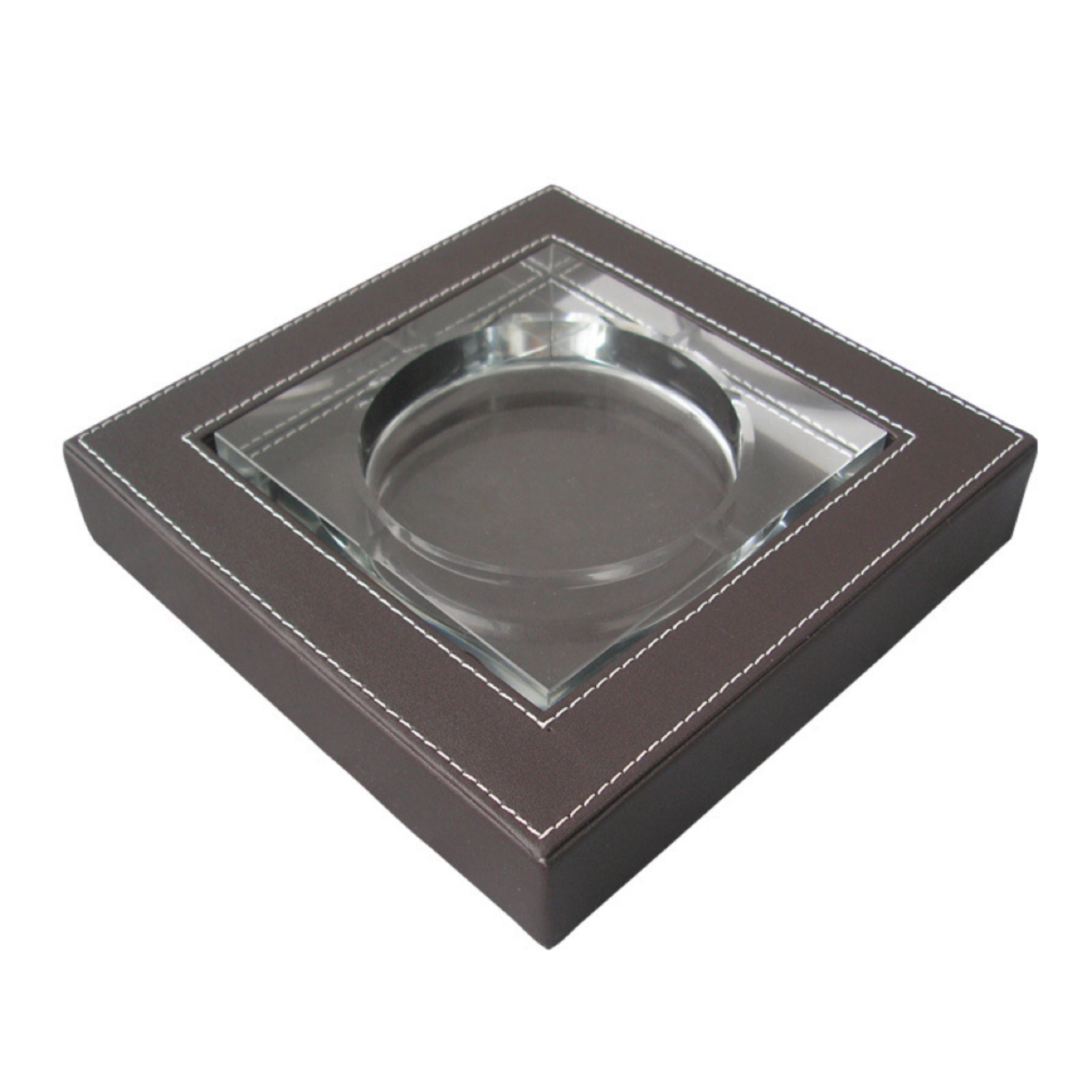 Leather-Wrapped Glass Ashtray
