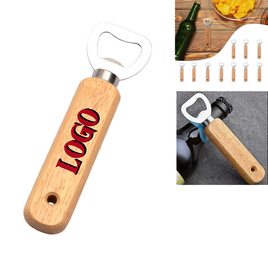 Rubber Wood Handle Beer Bottle Opener With Hole